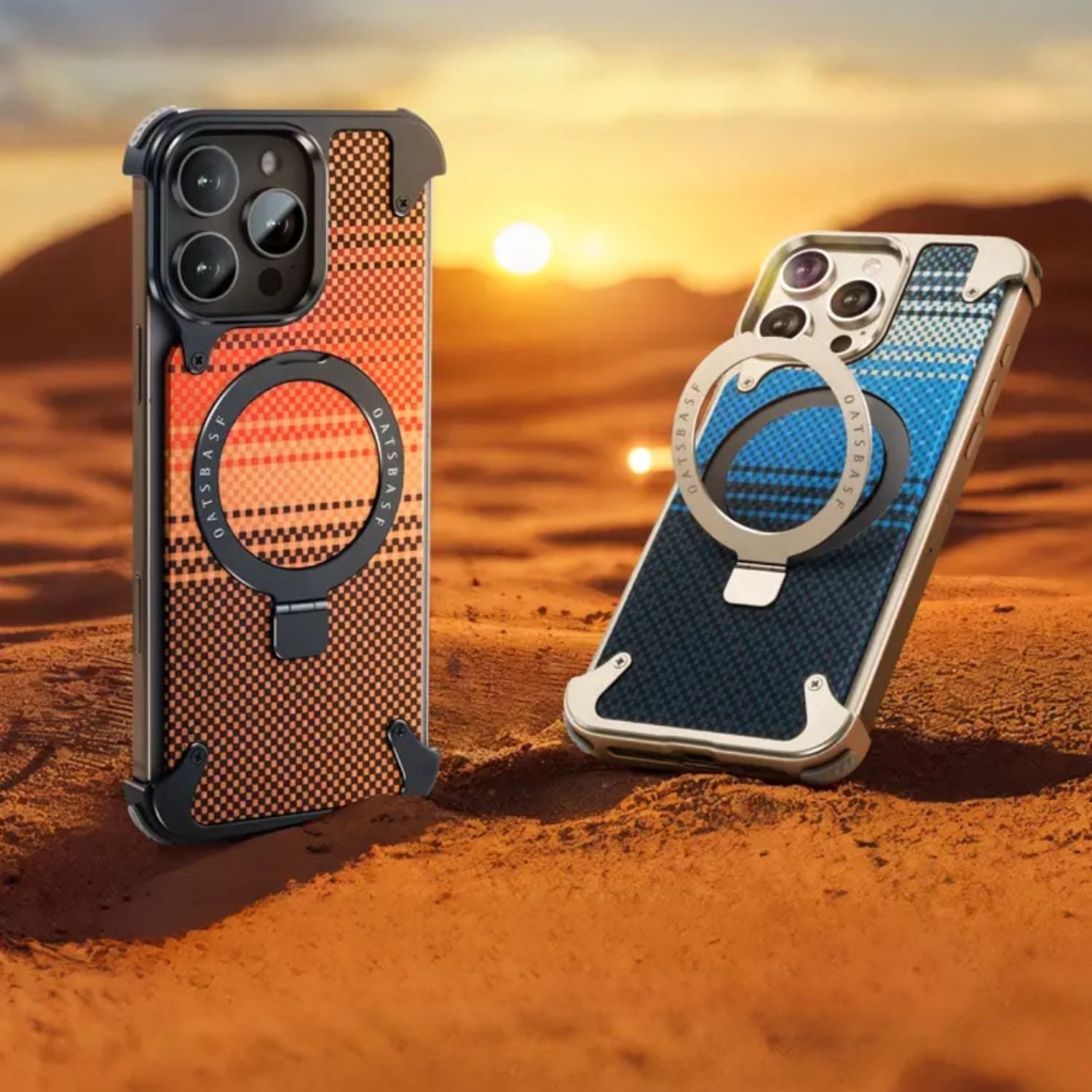 Real Aramid Fiber Cases With Magsafe Rotating Kickstand For iPhones