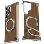 Walnut Wood Aluminum Alloy Magnetic Ring Stand Frameless Case For Samsung