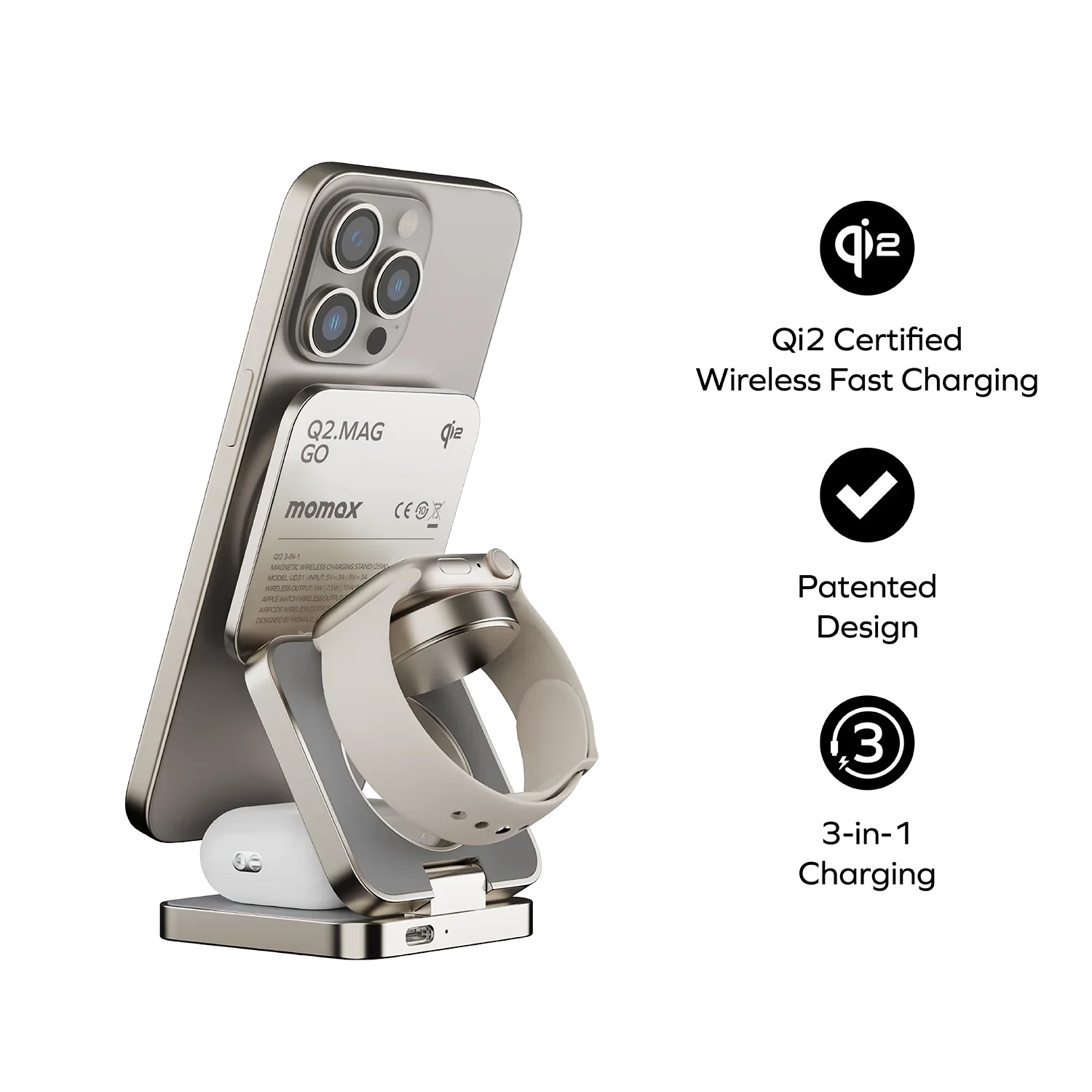 Q2.Mag 3-in-1 Foldable Qi2 15W Magnetic Wireless Charging Stand
